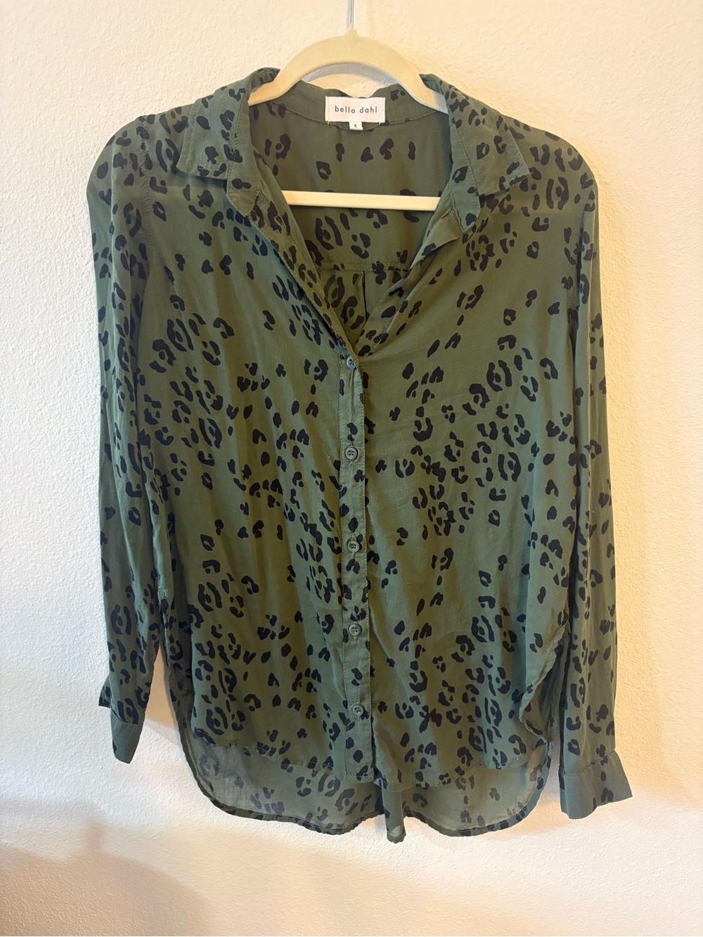 Bella Dahl Olive Green Leopard Print Button-Up Shirt